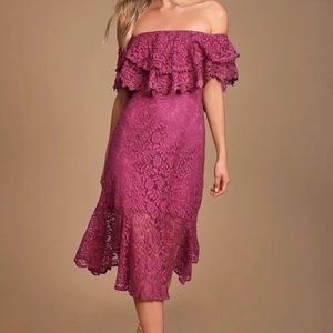 Lulu’s Jaclyn Lace Off the Shoulder Midi Dress Special Occasion Magenta Size XS